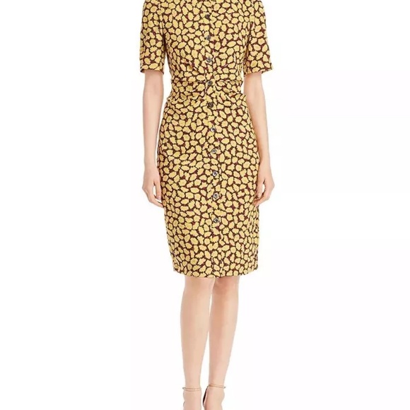 Kate Spade Sunny Bloom Yellow Floral Ruched-Front Shirt Dress 6 - Picture 6 of 12